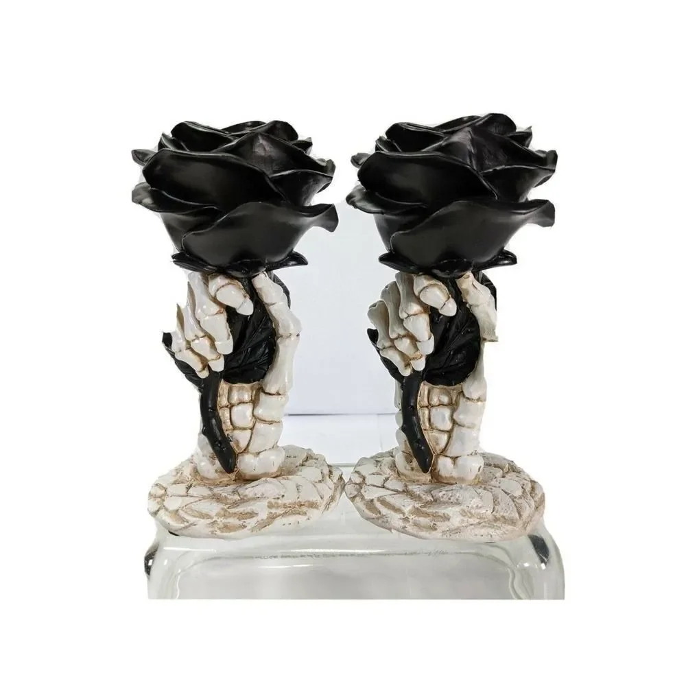 Yankee Candle Halloween Taper Holder Skeleton Black Rose  HolderPHANTASMAGORIA‎